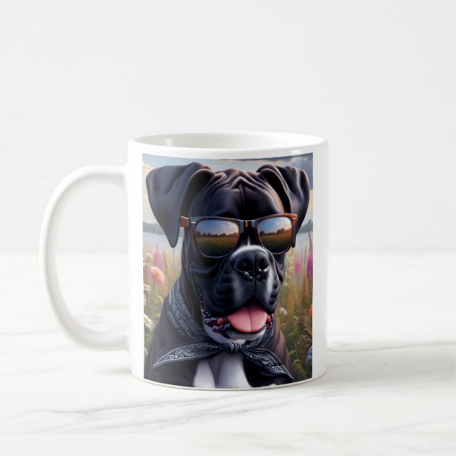 Cute Boxer Dog with Shades Coffee Mug (Left)