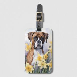 Cute Boxer Dog With Yellow Daffodils Watercolor Luggage Tag