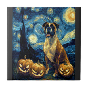 Cute Boxer Halloween Jack O Lantern Pumpkin Face S Ceramic Tile