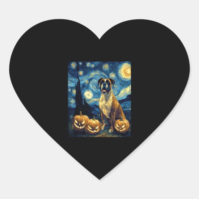 Cute Boxer Halloween Jack O Lantern Pumpkin Face S Heart Sticker (Front)