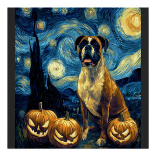 Cute Boxer Halloween Jack O Lantern Pumpkin Face S Poster