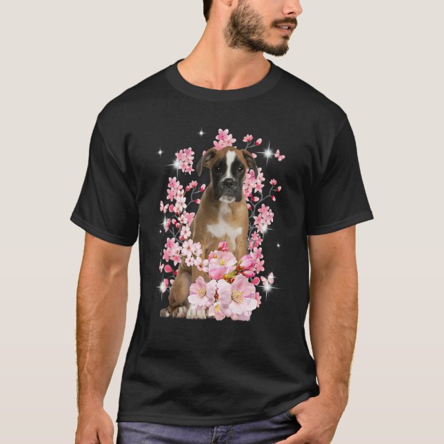 Cute Boxer Mom Flower Happy Mother s Day Love Dog T-Shirt (Front)