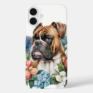CUTE BOXER PUPPY DOG IN WILDFLOWERS iPhone 16 PLUS CASE