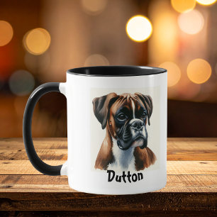 Cute Boxer Watercolor Portrait Personalise Mug