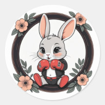 Cute Boxing Bunny with Flowers