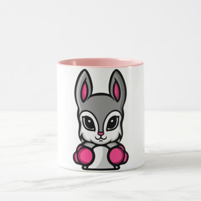 Cute Boxing Rabbit Cartoon Coffee Mug (Center)