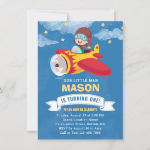 Cute Boy Aeroplane 1st Birthday Party Invitation