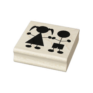 Cute Boy and Girl Stick Figures Rubber Stamp