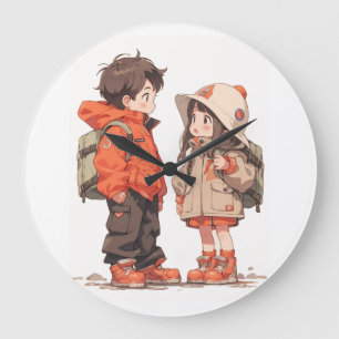 Cute Boy and Girl Wall Watch Large Clock