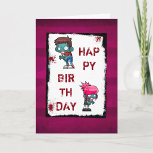 Cute Boy and Girl Zombie Happy Birthday Card