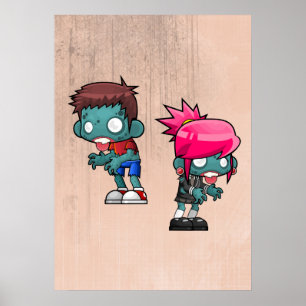 Cute Boy and Girl Zombie Illustration Poster