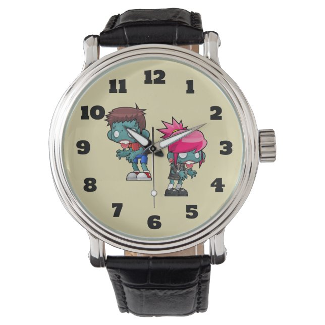 Cute Boy and Girl Zombie Illustration Watch (Front)