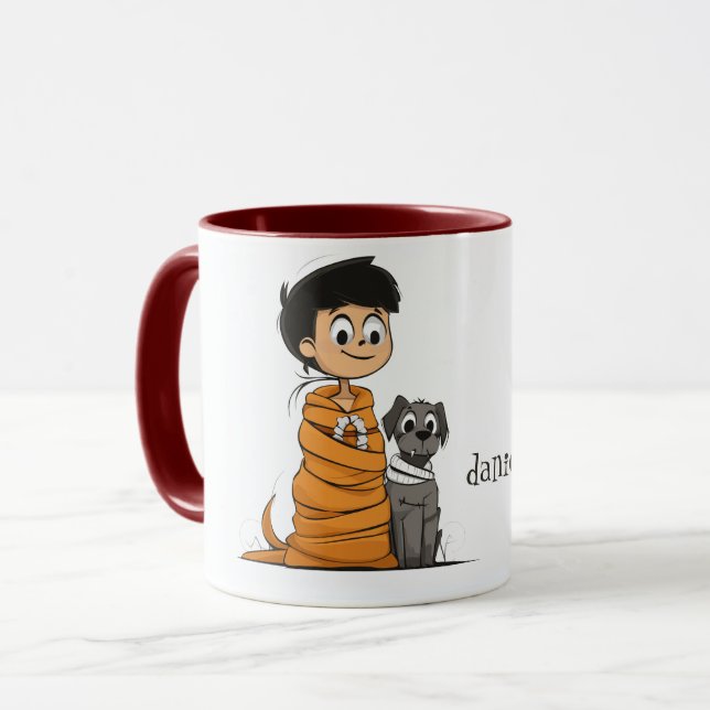 Cute Boy and Spooky Dog Mug (Front Left)