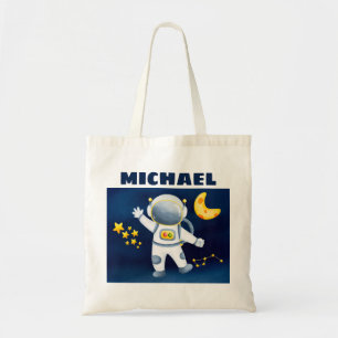 Cute Boy Astronaut in Space Tote Bag