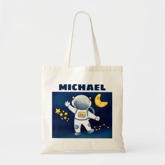 Cute Boy Astronaut in Space Tote Bag (Front)