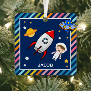 Cute Boy Astronaut Outer Space Rocket Kids Room Metal Tree Decoration