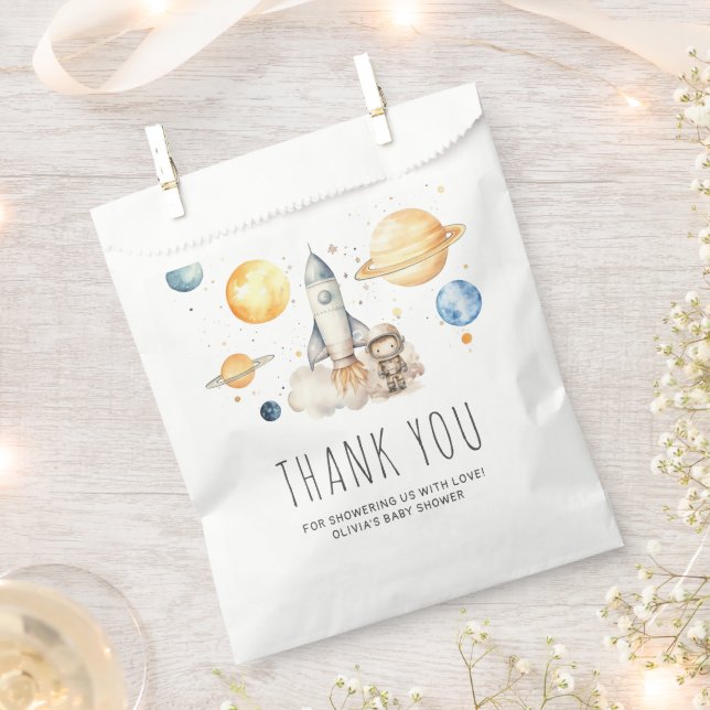 Cute Boy Astronaut Space Baby Shower Thank You Favour Bag (Clipped)