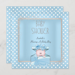 Cute Boy Baby Shower Blue White Polka Dots Invitation