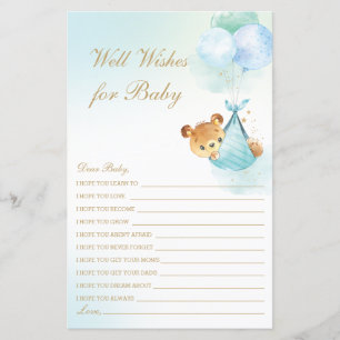 Cute Boy Bear Balloons Well Wishes for Baby Shower