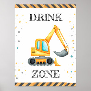 Cute Boy Birthday Construction Vehicles Party Poster