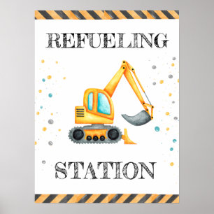 Cute Boy Birthday Construction Vehicles Party Poster