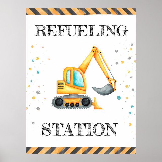 Cute Boy Birthday Construction Vehicles Party Poster (Front)