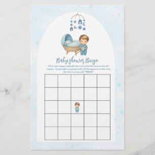 Cute Boy Blue Baby Shower Bingo Game 
