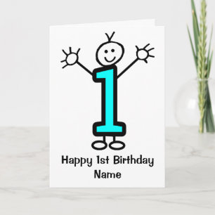 Cute Boy Blue Funny Cartoon 1st Birthday Card