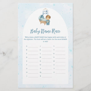 Cute Boy Blue Nursery Baby Shower Name Race Game 