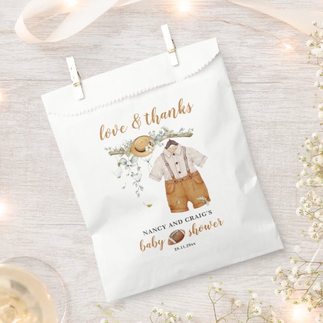 Cute Boy Boho Football Watercolor Baby Shower Favour Bag (Clipped)
