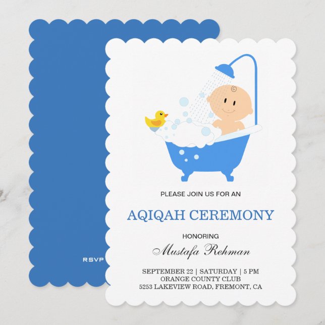 Cute Boy Bubble Bath Aqiqah Invitation (Front/Back)