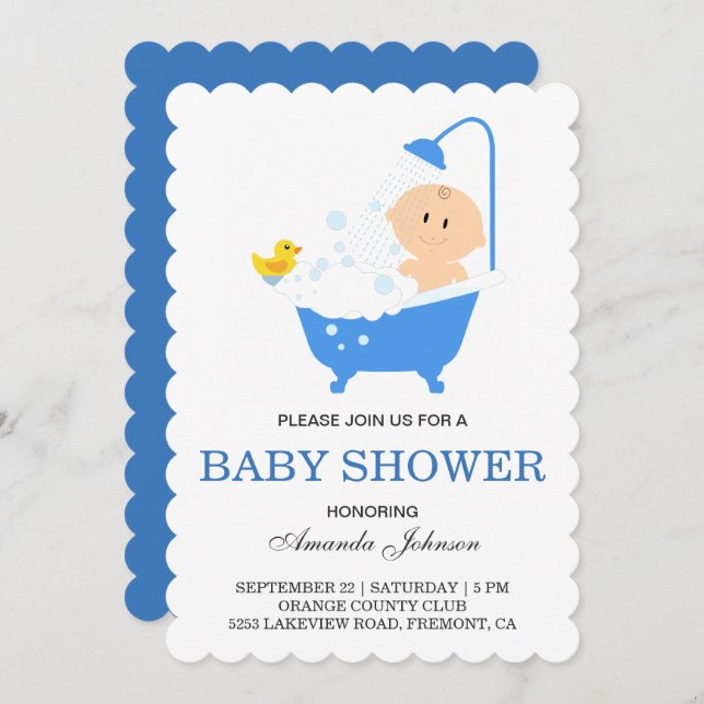 Cute Boy Bubble Bath Baby Shower Invitation (Front/Back)