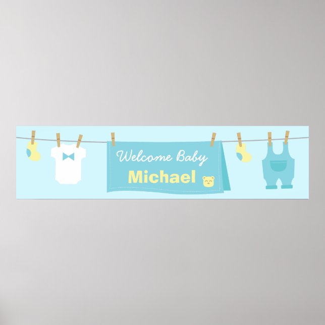 Cute Boy Clothes Baby Shower Welcome Banner Poster (Front)