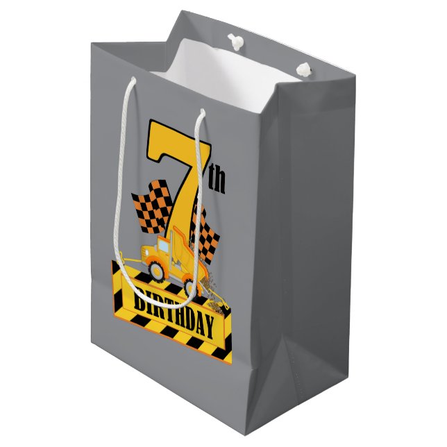 Cute boy construction Birthday 7th Medium Gift Bag (Front Angled)