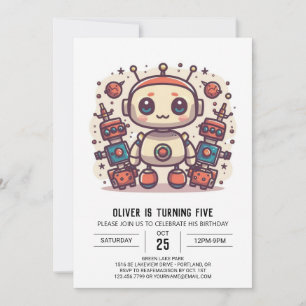 Cute Boy Custom Robot Birthday Invitation
