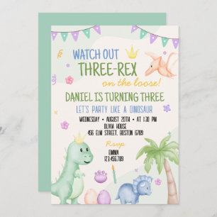 Cute Boy Dinosaur Birthday Party Invitation
