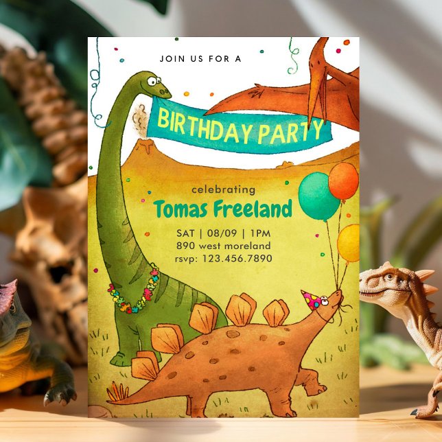 Cute Boy Dinosaurs Birthday Party Kids  Invitation (Creator Uploaded)