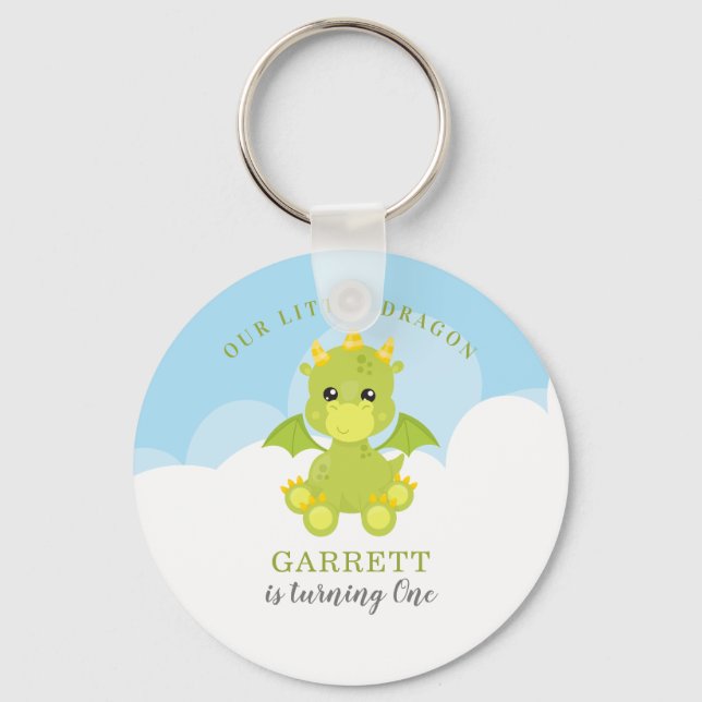 Cute Boy Dragon 1st Birthday Key Ring (Front)