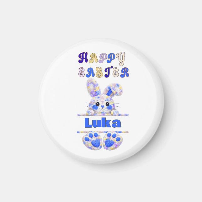 Cute Boy Easter Bunny Personalise Magnet (Front)