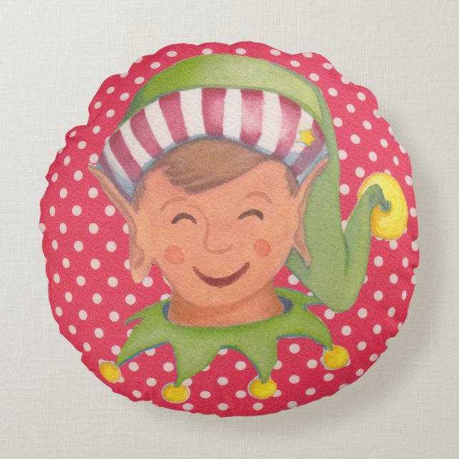 Cute Boy Elf Christmas Pillow (Front)