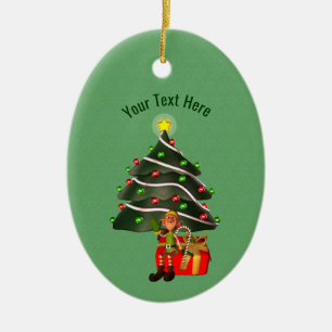 Cute Boy Elf Tree Holiday Personalized Ceramic Ornament