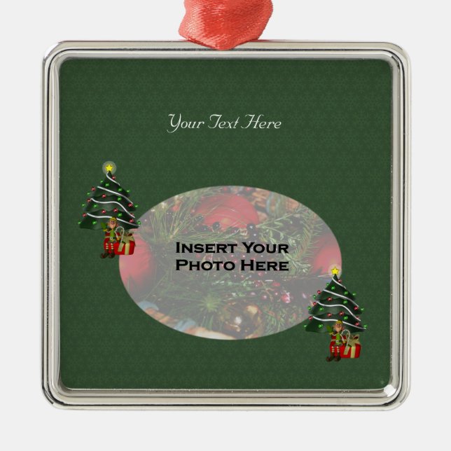 Cute Boy Elf Tree Holiday Photo Ornament (Front)