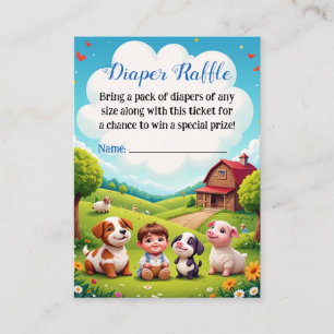 Cute Boy Farm Animals Baby Shower Diaper Raffle Enclosure Card