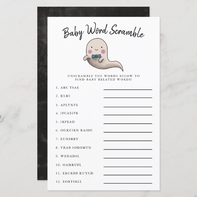 Cute Boy Ghost Baby Word Scramble Game (Front/Back)