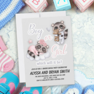 Cute Boy Girl Baby Raccoons Gender Reveal Invitation