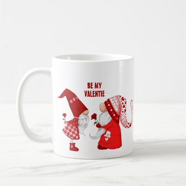 Cute Boy & Girl Valentines Gnome Be My Valentine Coffee Mug (Left)