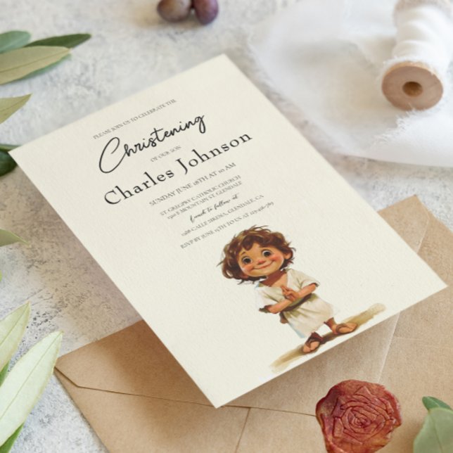 Cute Boy Illustration Boy Son Christening Invitation (Creator Uploaded)