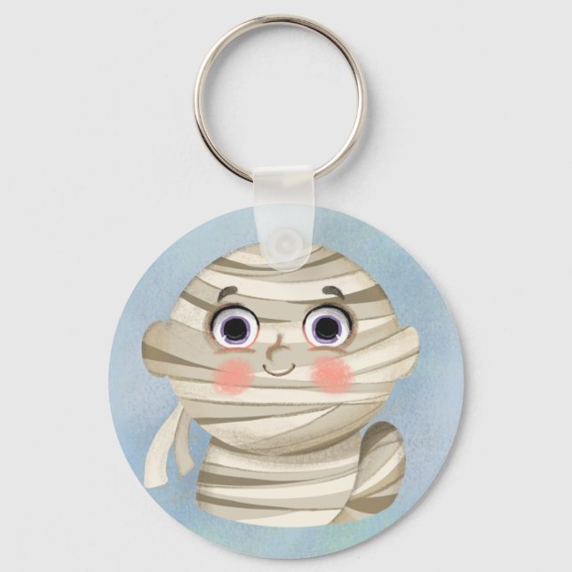 Cute boy in a Mummy Halloween costume  Paper Plate Key Ring (Front)
