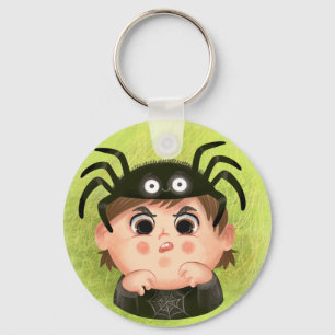 Cute boy in a Spider costume Paper Plates Key Ring