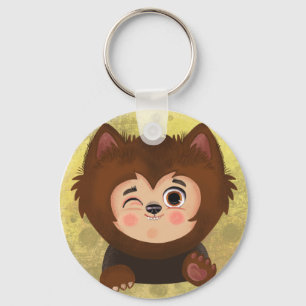 Cute boy in a Werewolf Halloween costume  Paper Pl Key Ring